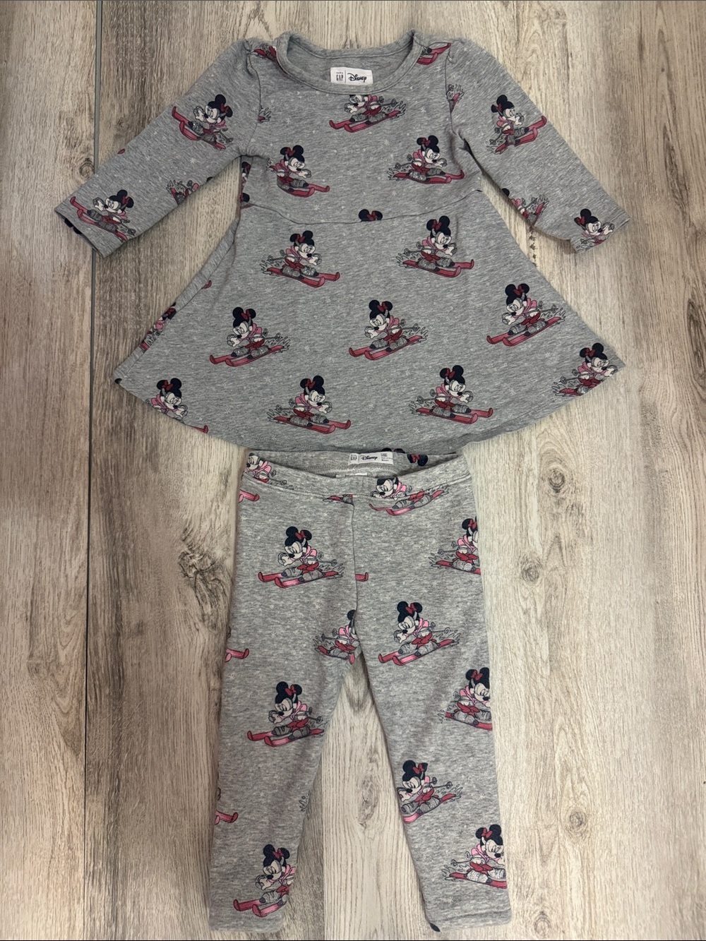 GAP Gray Skiing Minnie Mouse Two-Piece Matching Set